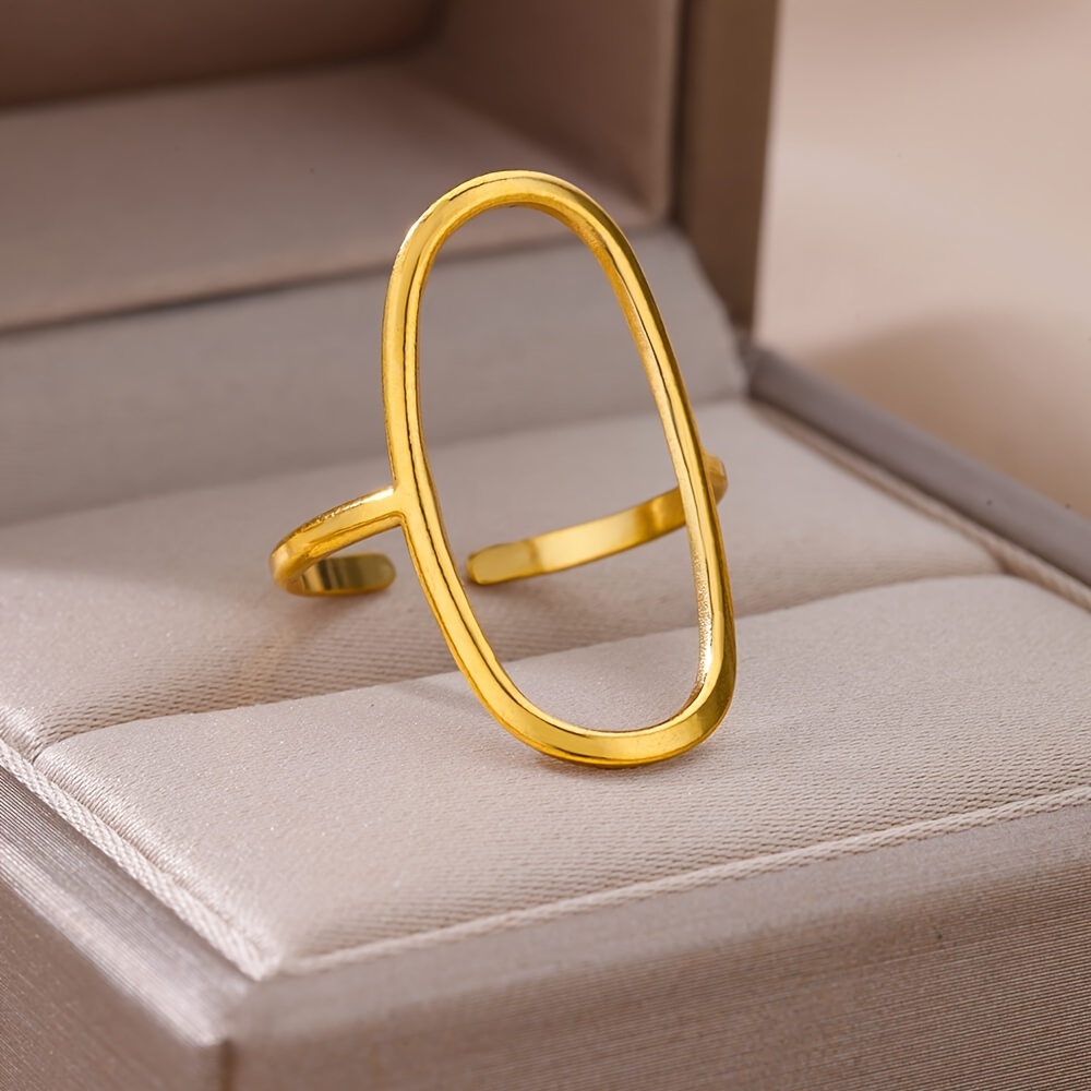 Vintage Stainless Steel Cuff Ring 18k Plated Hollow Geometry